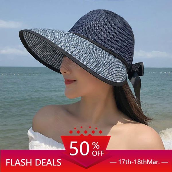 summer straw hat for women wide brim beach cap uv protection visor sun hats bow korean style panama floppy sunhat, Blue;gray
summer straw hat for women wide brim beach cap uv protection visor sun hats bow korean style panama floppy sunhat, Blue;gray