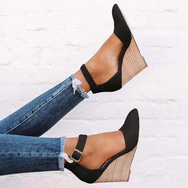 dress shoes 2021 wedges women sandals summer fashion buckle solid pointed sweet casual office party wedding plus size ladies, Black
dress shoes 2021 wedges women sandals summer fashion buckle solid pointed sweet casual office party wedding plus size ladies, Black