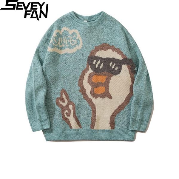 men's sweaters seveyfan fashion cartoon duck jacquard bf loose cotton o neck kintwear hip hop pullover sweater for couples, White;black
men's sweaters seveyfan fashion cartoon duck jacquard bf loose cotton o neck kintwear hip hop pullover sweater for couples, White;black