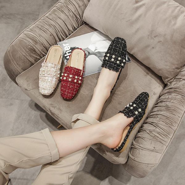 slippers string bead strap gingham cloth mules slides women square toe flats celebrity pearl closed sandals big size43, Black
slippers string bead strap gingham cloth mules slides women square toe flats celebrity pearl closed sandals big size43, Black