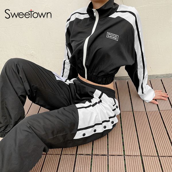 sweetown patchwork striped streetwear pants elastic high waist womens joggers sweatpants casual loose hip hop baggy cargo pants, Black;white
sweetown patchwork striped streetwear pants elastic high waist womens joggers sweatpants casual loose hip hop baggy cargo pants, Black;white