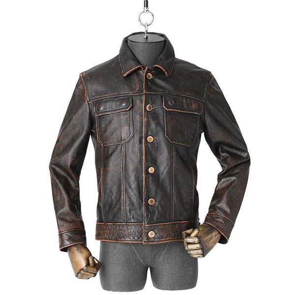 men's leather & faux cowhide men 's retro distressed slim fit solid color collar single-breasted long sleeve coat, Black
men's leather & faux cowhide men 's retro distressed slim fit solid color collar single-breasted long sleeve coat, Black
