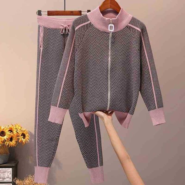 women knitted zip jumper +pants sets woman striped sweater trousers 2pcs suits 210525, White
women knitted zip jumper +pants sets woman striped sweater trousers 2pcs suits 210525, White