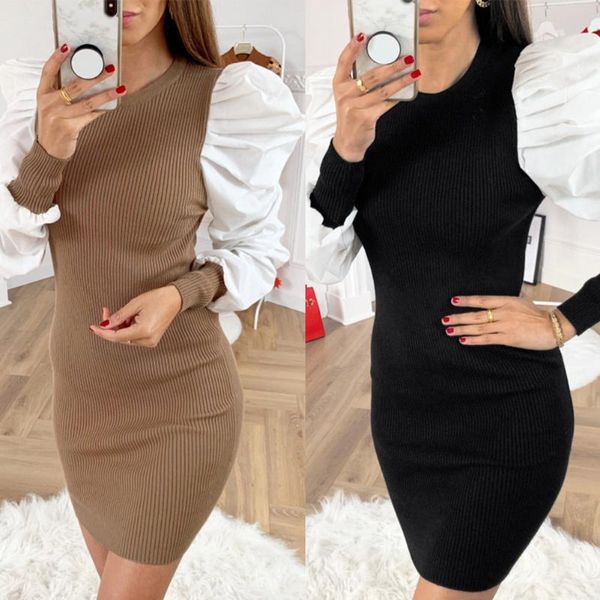 casual dresses women knitted o-neck bodycon dress long bubble sleeves splicing party short ser88, Black;gray
casual dresses women knitted o-neck bodycon dress long bubble sleeves splicing party short ser88, Black;gray