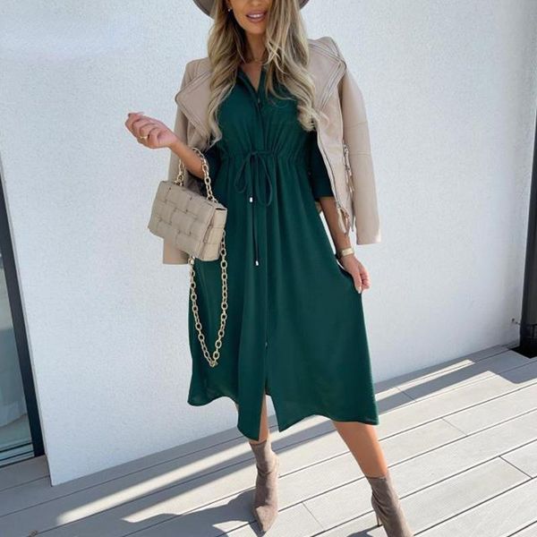 party dresses women autumn button lapel shirt dress office lady drawstring slim waist mini casual long sleeve simple fashion, White;black
party dresses women autumn button lapel shirt dress office lady drawstring slim waist mini casual long sleeve simple fashion, White;black