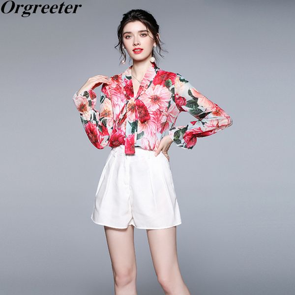 chiffon blouse twinset women summer fall fashion flower print bow shirt and high waist white shorts 2 piece set female 210525
chiffon blouse twinset women summer fall fashion flower print bow shirt and high waist white shorts 2 piece set female 210525