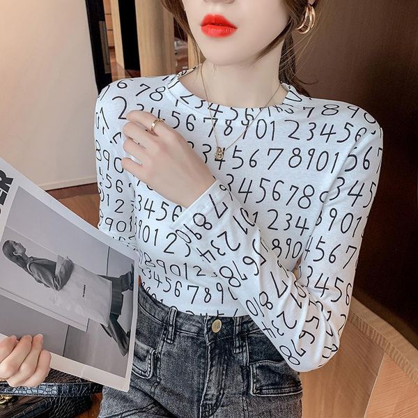 women's t-shirt bottoming shirt summer and western style all-match printed cotton long-sleeved slim slimming inner top, White
women's t-shirt bottoming shirt summer and western style all-match printed cotton long-sleeved slim slimming inner top, White