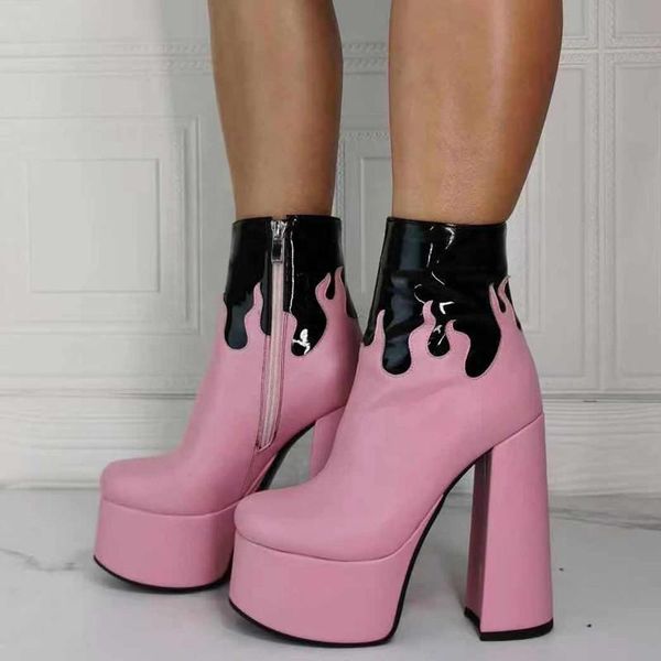 color block high platform plus size 43 daily pink women ankle boots chunky heel side zipper fashion short booties for ladies, Black
color block high platform plus size 43 daily pink women ankle boots chunky heel side zipper fashion short booties for ladies, Black