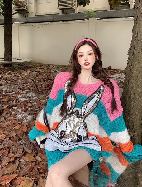 women's sweaters real s japanese sweet design contrast color matching., White;black
women's sweaters real s japanese sweet design contrast color matching., White;black