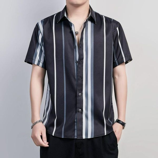 men's summer short-sleeved shirt cool thin casual striped short comfortable silky camisas para hombre shirts, White;black
men's summer short-sleeved shirt cool thin casual striped short comfortable silky camisas para hombre shirts, White;black