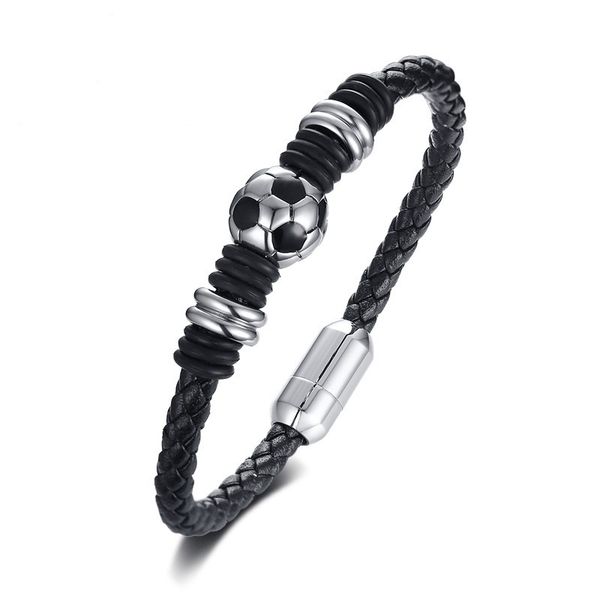 black color fashion simple men's leather weave bangle stainless steel football bracelet watchband jewelry gift for men boys j447
black color fashion simple men's leather weave bangle stainless steel football bracelet watchband jewelry gift for men boys j447