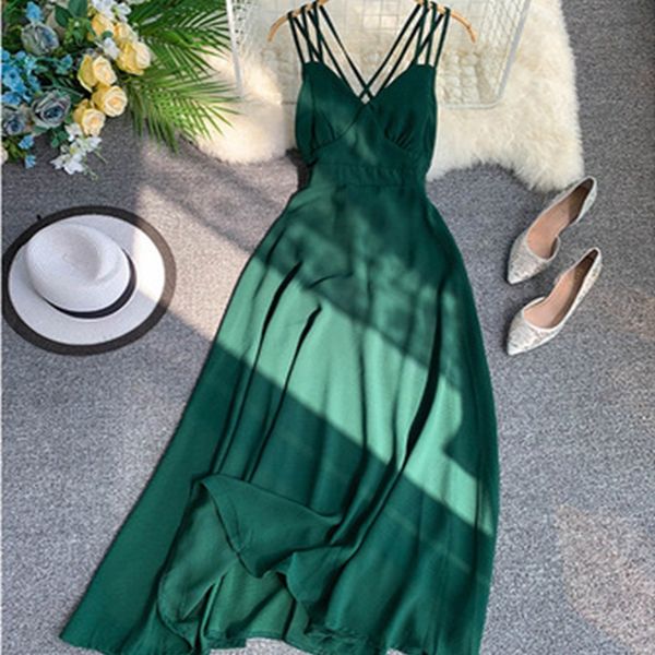 female summer spring backless chic dress spaghetti strap high waist solid holiday seaside ladies 210520, Black;gray
female summer spring backless chic dress spaghetti strap high waist solid holiday seaside ladies 210520, Black;gray