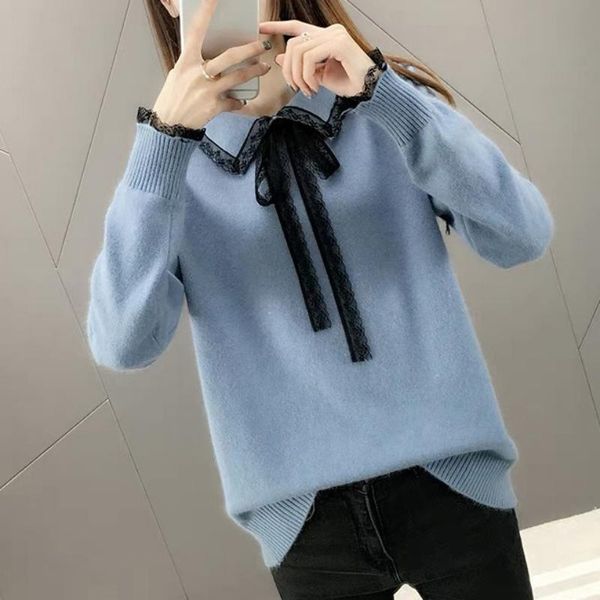 women's sweaters women bow tie neck autumn spring sweater knitted pullovers long sleeve femme clothing, White;black
women's sweaters women bow tie neck autumn spring sweater knitted pullovers long sleeve femme clothing, White;black