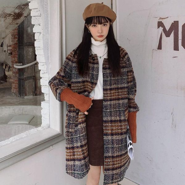women's wool & blends knitted stitching woolen coat autumn and winter mid-length plaid high-end temperament loose, Black
women's wool & blends knitted stitching woolen coat autumn and winter mid-length plaid high-end temperament loose, Black