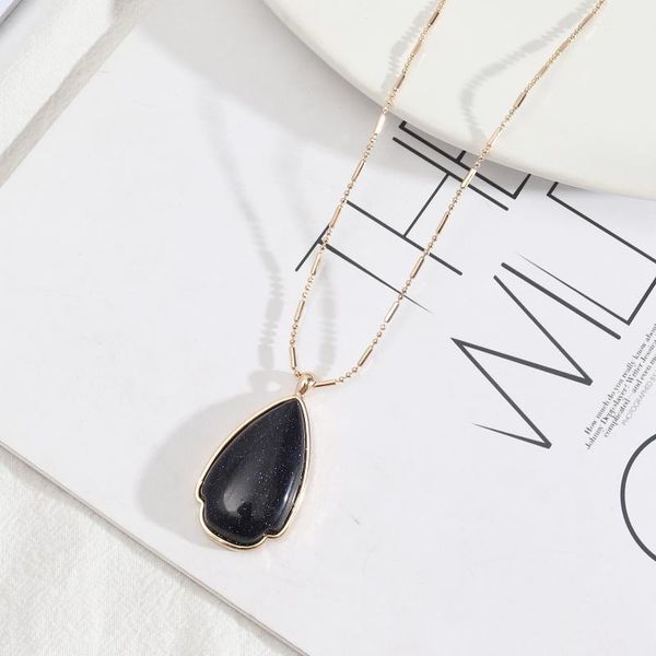 pendant necklaces water drop blue stone necklace gold color long chain sweate for women jewelry, Silver 
pendant necklaces water drop blue stone necklace gold color long chain sweate for women jewelry, Silver