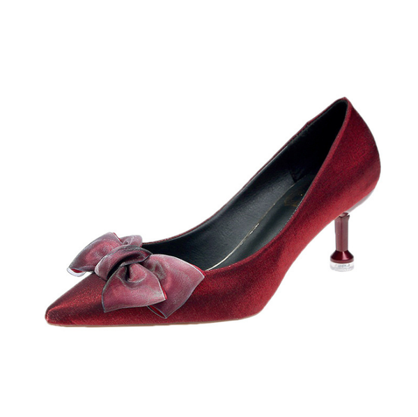 dress shoes spring and autumn women's single stiletto high heels pointed toe bow work banquet, Black
dress shoes spring and autumn women's single stiletto high heels pointed toe bow work banquet, Black