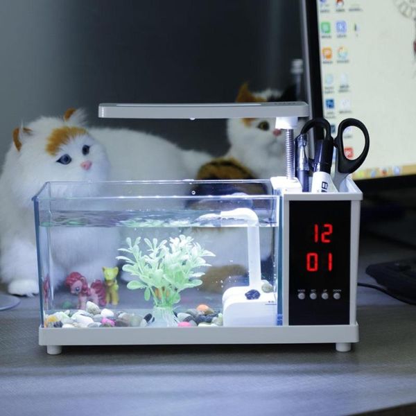 aquariums mini aquarium fish usb with led light lcd display screen and clock tanks black/ white table decor
aquariums mini aquarium fish usb with led light lcd display screen and clock tanks black/ white table decor