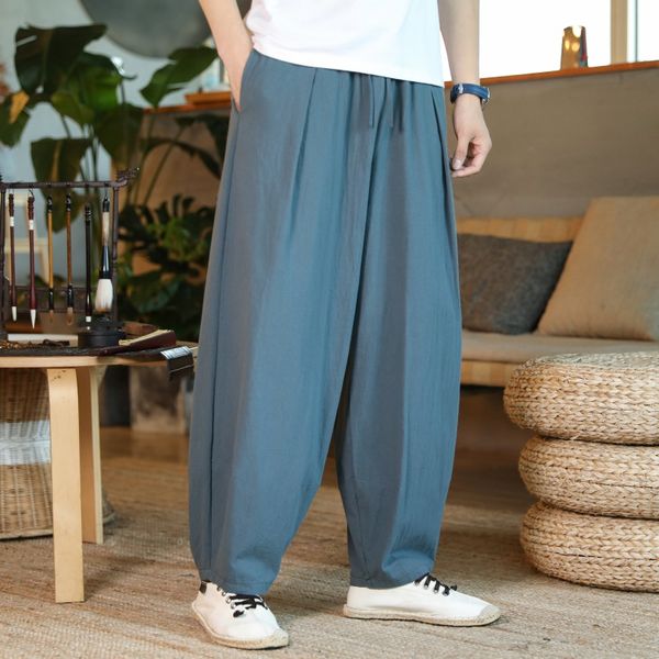 elastic waist plus size men wide leg pants plain color m-5xl summer streetwear mens trousers linen loose fit clothing xxxxxl, Black 
elastic waist plus size men wide leg pants plain color m-5xl summer streetwear mens trousers linen loose fit clothing xxxxxl, Black