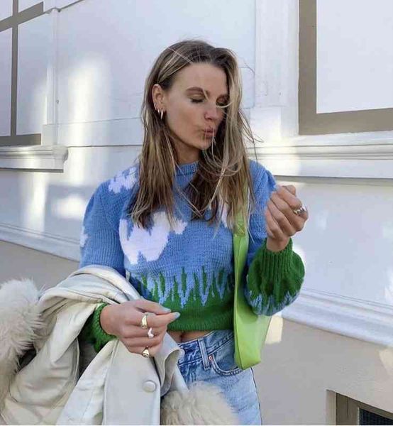 women autumn winter with blue sky and white cloud sweater print knitted pullover femme casual loose thick sweater top, White;black
women autumn winter with blue sky and white cloud sweater print knitted pullover femme casual loose thick sweater top, White;black
