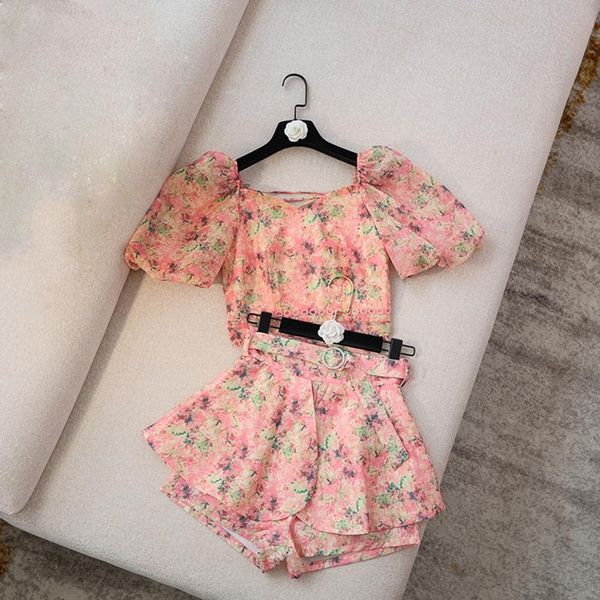 women's two piece pants high street est 2021 summer printed mesh jacket with bubble sleeves back waist lotus shorts set, White
women's two piece pants high street est 2021 summer printed mesh jacket with bubble sleeves back waist lotus shorts set, White