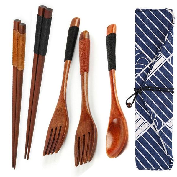 dinnerware sets japanese style wooden cutlery useful spoon fork chopsticks travel gift suit portable tableware with cloth bag
dinnerware sets japanese style wooden cutlery useful spoon fork chopsticks travel gift suit portable tableware with cloth bag