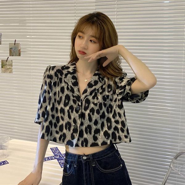 women's t-shirt short summer high waist thin 2021 design sense suit collar leopard print hong kong style sleeve shirt fashion, White
women's t-shirt short summer high waist thin 2021 design sense suit collar leopard print hong kong style sleeve shirt fashion, White