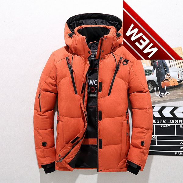 white duck down jacket warm hooded thick men's casual solid color multi-pocket slim body winter parka coat, Black
white duck down jacket warm hooded thick men's casual solid color multi-pocket slim body winter parka coat, Black