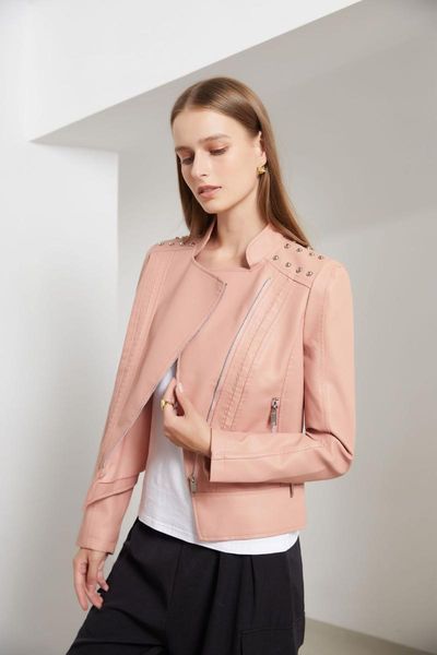 women's leather & faux 2021 european rivet clothes fashion jacket lapel motorcycle thin spring and autumn jacke, Black
women's leather & faux 2021 european rivet clothes fashion jacket lapel motorcycle thin spring and autumn jacke, Black
