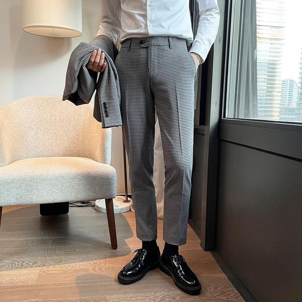 men's suits & blazers classic houndstooth men suit pants ankle length business dress pant male office social casual slim wedding trouse, White;black
men's suits & blazers classic houndstooth men suit pants ankle length business dress pant male office social casual slim wedding trouse, White;black
