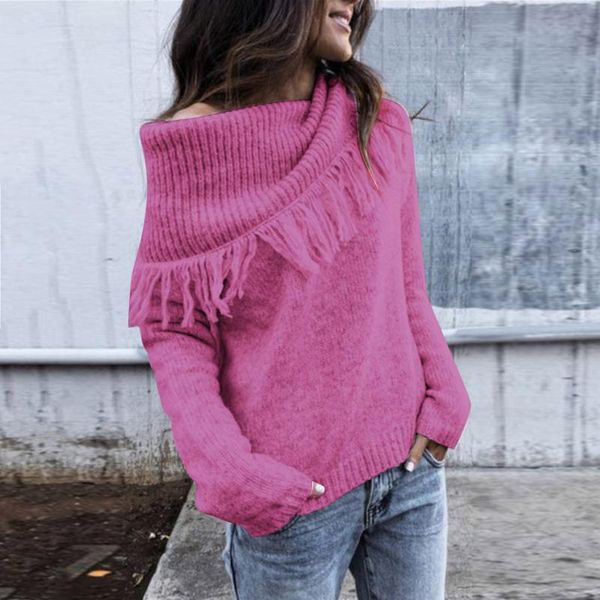 women knit pullover sweater winter autumn loose sweaters scarf collar slanted shoulder solid color women's, White;black
women knit pullover sweater winter autumn loose sweaters scarf collar slanted shoulder solid color women's, White;black