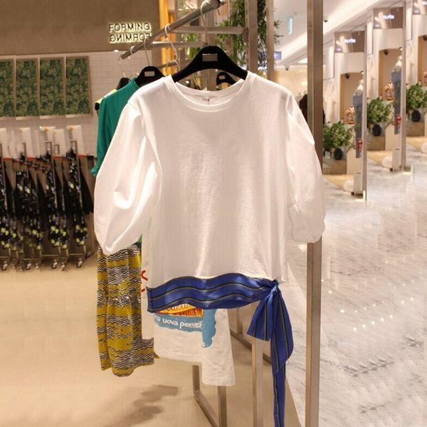 t shirt women's summer tshirt fashion lace up hem girls ladies white t-shirt nancylim