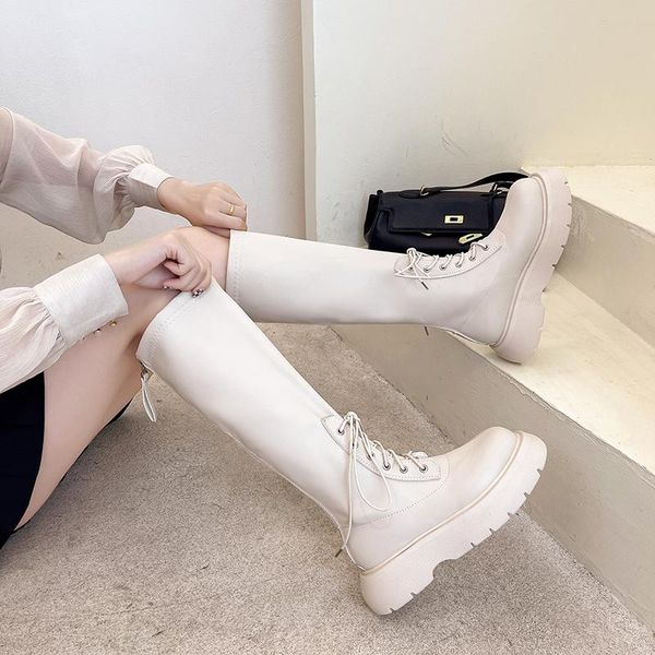boots knee high platform women shoes round toe chunky long elegant thick sole thigh black beige 
boots knee high platform women shoes round toe chunky long elegant thick sole thigh black beige