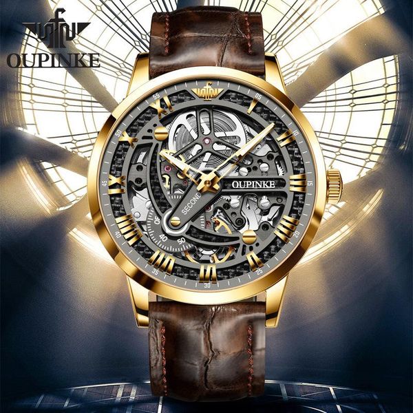 wristwatches oupinke automatic mens watch mechanical leather strap sapphire skeleton self winding wrist watchs religio masculin, Slivery;brown
wristwatches oupinke automatic mens watch mechanical leather strap sapphire skeleton self winding wrist watchs religio masculin, Slivery;brown