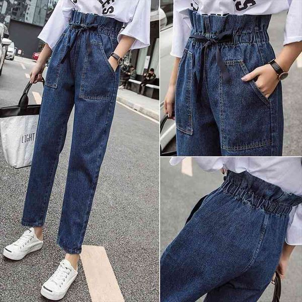 high waisted jeans elastic waist autumn korean-style lace-up bracts student loose straight black capri pants women jeans, Blue
high waisted jeans elastic waist autumn korean-style lace-up bracts student loose straight black capri pants women jeans, Blue