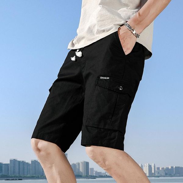 men's shorts 2021 summer fashion breeches thin capris pocket military cargo male brand ins loose casual pants trend, White;black
men's shorts 2021 summer fashion breeches thin capris pocket military cargo male brand ins loose casual pants trend, White;black