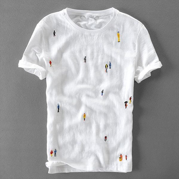 cartoon embroidery stitching linen men t shirts short sleeve brand casual round neck elastic white cotton male camisa, White;black
cartoon embroidery stitching linen men t shirts short sleeve brand casual round neck elastic white cotton male camisa, White;black