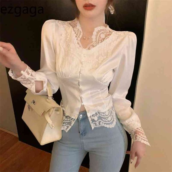 ezgaga party blouse women lace patchwork long sleeve v-neck korean crop outwear slim elegant shirts female blusas 210730, White
ezgaga party blouse women lace patchwork long sleeve v-neck korean crop outwear slim elegant shirts female blusas 210730, White