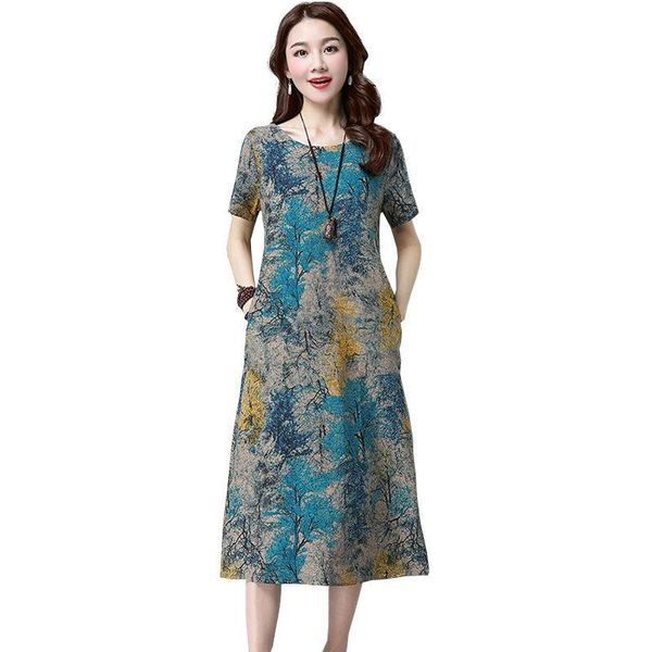 casual dresses fashion summer women plus size cotton dress loose short sleeve o-neck print vintage style df2516, Black;gray
casual dresses fashion summer women plus size cotton dress loose short sleeve o-neck print vintage style df2516, Black;gray