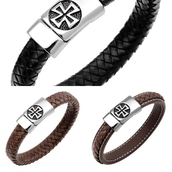 bangle cross fashion men's personality woven punk leather stainless steel hand items bracelet, Black
bangle cross fashion men's personality woven punk leather stainless steel hand items bracelet, Black