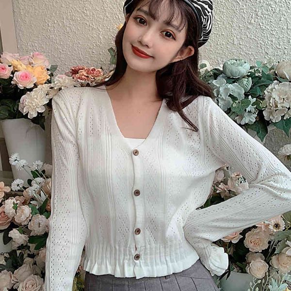 women's knits & tees shintimes hollow out thin knitted cardigan femme sweater women v-neck long sleeve female short woman clo, White
women's knits & tees shintimes hollow out thin knitted cardigan femme sweater women v-neck long sleeve female short woman clo, White