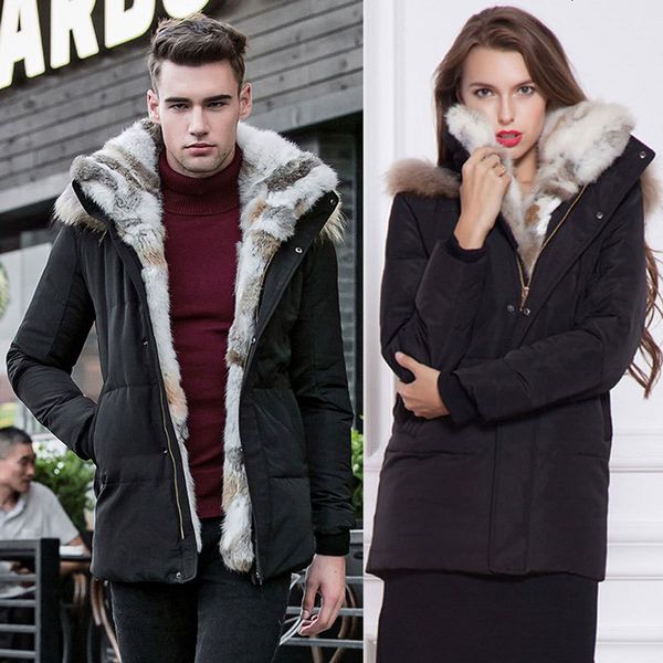 downs winter women's thick hooded men's rabbit fur jacket cotton coat, Black
downs winter women's thick hooded men's rabbit fur jacket cotton coat, Black
