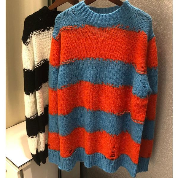 women's sweaters striped hole sweater women autumn and winter blususa mujer de moda loose contrast color wool clothing, White;black
women's sweaters striped hole sweater women autumn and winter blususa mujer de moda loose contrast color wool clothing, White;black