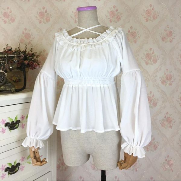 lolita one-neck ruffled chiffon high-waist long-sleeved shirt blouse magogo women's blouses & shirts, White
lolita one-neck ruffled chiffon high-waist long-sleeved shirt blouse magogo women's blouses & shirts, White