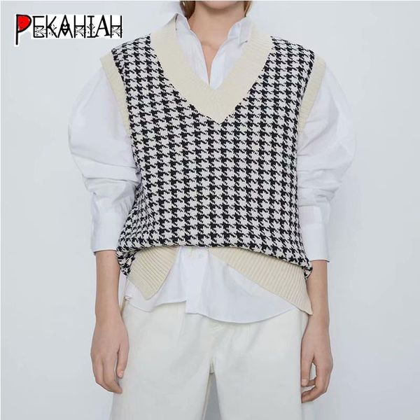 women's vests 2021 oversize plaid vest knitted sweater women fashion slim v-neck long sleeve casual loose chic, Black;white
women's vests 2021 oversize plaid vest knitted sweater women fashion slim v-neck long sleeve casual loose chic, Black;white