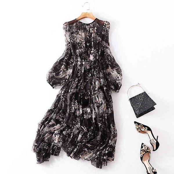 casual dresses spring women's printed silk dress stitched lace up large swing skirt long sleeve irregular s5za, Black;gray
casual dresses spring women's printed silk dress stitched lace up large swing skirt long sleeve irregular s5za, Black;gray