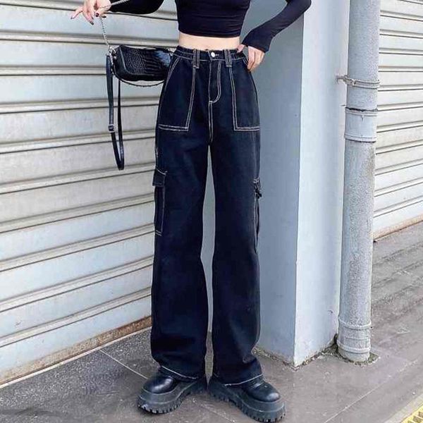women's jeans retro open-line tooling washed women harajuku high waist straight-leg trousers casual loose pants bottoms, Blue
women's jeans retro open-line tooling washed women harajuku high waist straight-leg trousers casual loose pants bottoms, Blue
