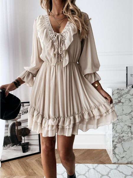casual dresses lace women's party dress elegant long sleeve ruffle chiffon white summer v neck ladies wedding clothing 2021, Black;gray
casual dresses lace women's party dress elegant long sleeve ruffle chiffon white summer v neck ladies wedding clothing 2021, Black;gray