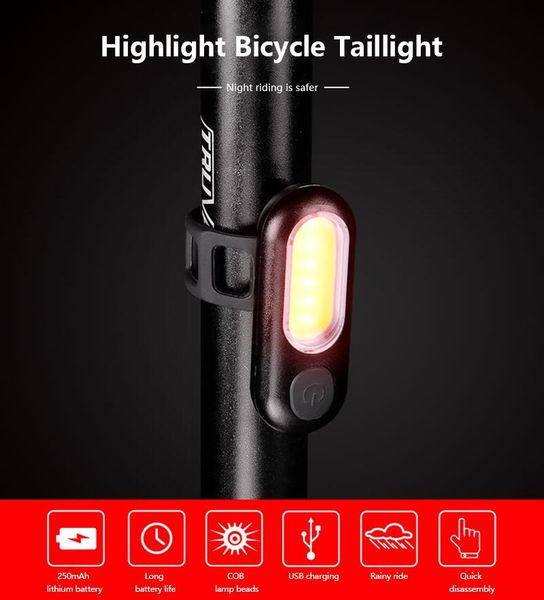 two-color cob highlight bicycle light taillights usb charging warning rear night riding cycling helmet bag bike lights 
two-color cob highlight bicycle light taillights usb charging warning rear night riding cycling helmet bag bike lights