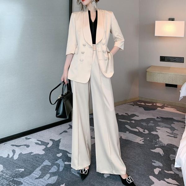 women's two piece pants spring summer suits shawl collar elegant 2 set workwear blazer and wid leg pant office lady suit, White
women's two piece pants spring summer suits shawl collar elegant 2 set workwear blazer and wid leg pant office lady suit, White