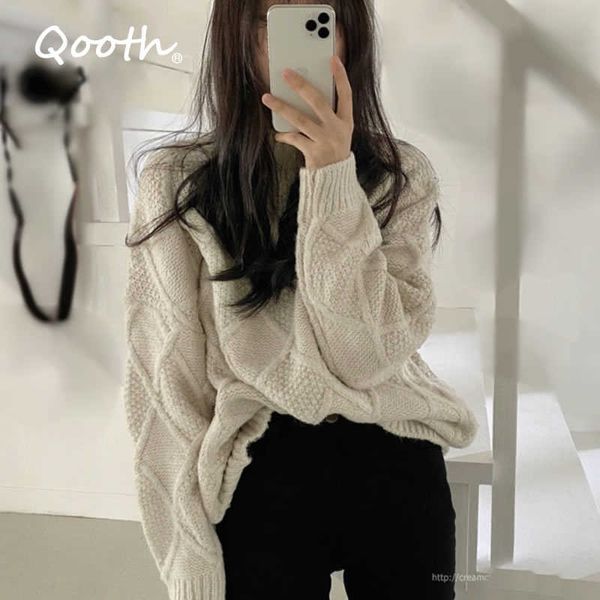 qooth chic winter spring women casual sweater full sleeve pullovers twisted knitted loose midi length jumper qt276 210609, White;black
qooth chic winter spring women casual sweater full sleeve pullovers twisted knitted loose midi length jumper qt276 210609, White;black